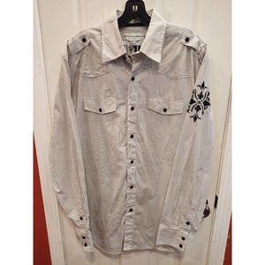 Untouchable Mens Western Shirt XL Black Gray Striped Embroidered Long Sleeve